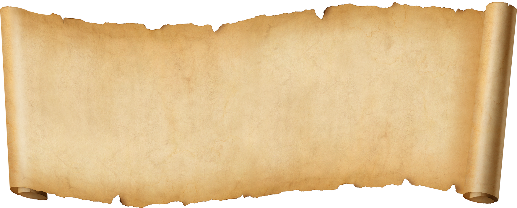 Old paper horizontal banner. Parchment scroll isolated on white